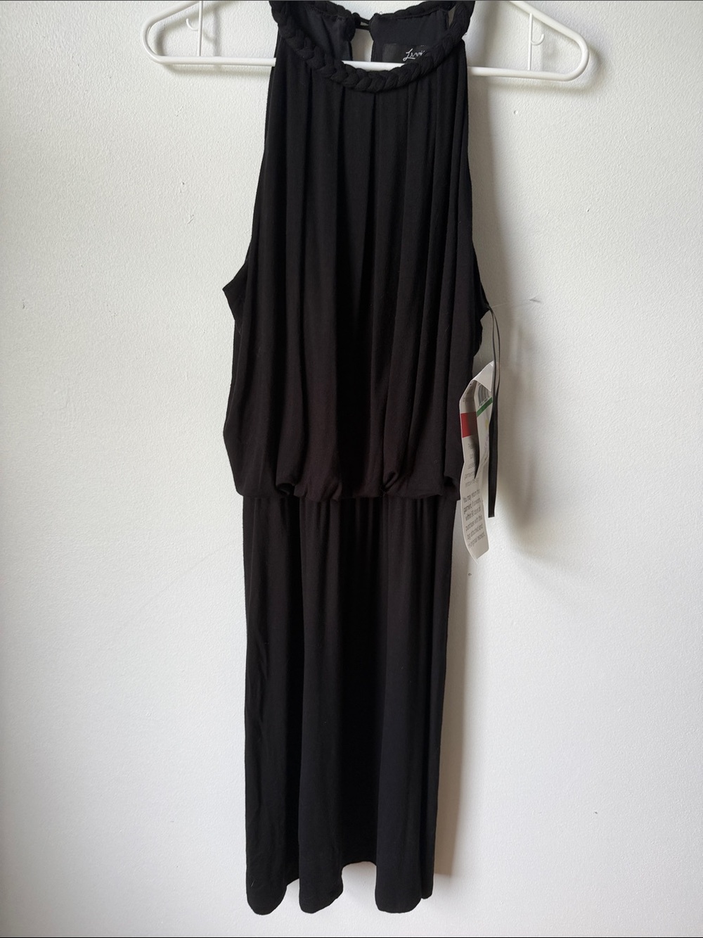 Braided Halter Black Maxi Dress — Elegant Sleeveless Silhouette